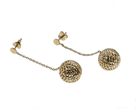 All That Glitters - Vintage 14K Gold Diamond Cut Filigree Sphere Dangle Earrings (VE298)