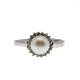 A Feminine Classic - Vintage 14K White Gold Cultured Pearl & Diamond Ring (VR671)