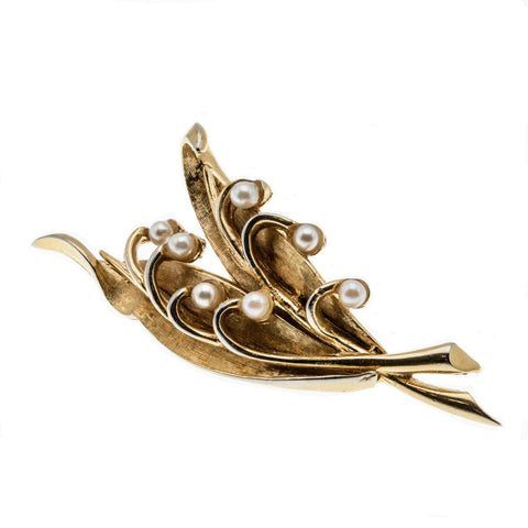 Lily Of The Vally - Vintage Marcel Boucher Gold Plate Cultured Pearl Brooch (VBR155)