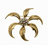Spray Flower - Vintage Marcel Boucher Gold Toned Faux Pearl Flower Brooch (VBR161)