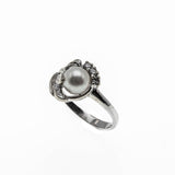 Snow Flower - Vintage Retro 14K White Gold Cultured Pearl & Diamond Ring  (VR675)