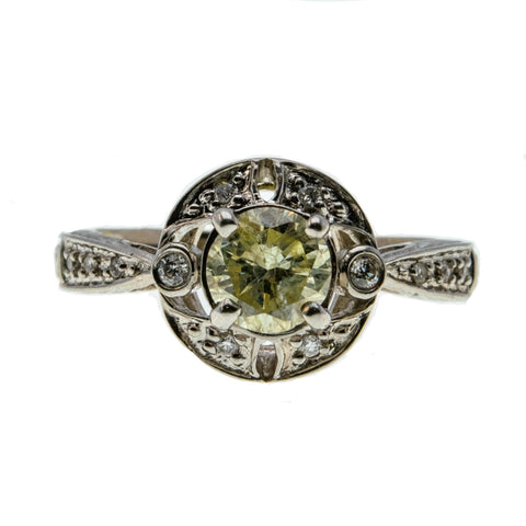 Morning Song - Vintage 18K Gold Natural Fancy Canary Yellow Diamond Engraved Ring (VR680)