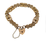 Day In London - Victorian 9K Gold Engraved Padlock Fancy Link Gate Bracelet (VICB025)