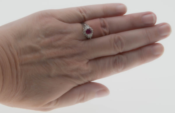 Ruby Resonance - Vintage Platinum Natural Ruby & Diamond Ballerina Rin ...