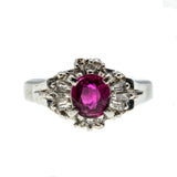 Ruby Resonance - Vintage Platinum Natural Ruby & Diamond Ballerina Ring (VR688)