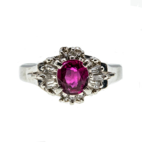 Ruby Resonance - Vintage Platinum Natural Ruby & Diamond Ballerina Ring (VR688)