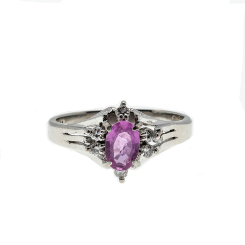 Eye Candy - Vintage Platinum Natural Pink Sapphire & Diamond Ring (VR691)