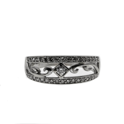 Glitter & Scrolls - Estate 10K White Gold Diamond Ring (ER239)