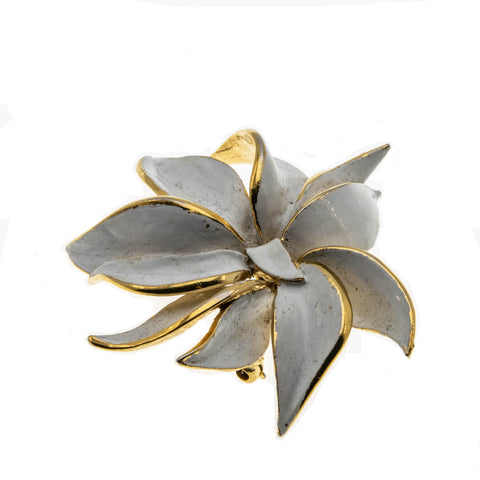 Magnolia - Vintage Marcel Boucher Le Couturier Gold Plate White Enamel Flower Brooch (VBR162)