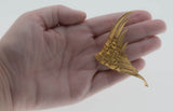 Woven Feathers Of Gold - Vintage Marcel Boucher Gold Plate Feather Brooch (VBR165)