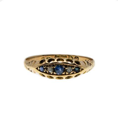 On This Day In 1904 - Edwardian 18K Gold Sapphire & Diamond Ring (EDR063)