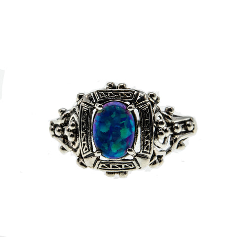 Peacock's Pride - Estate Sterling Silver Blue Opal Ring (ER241)