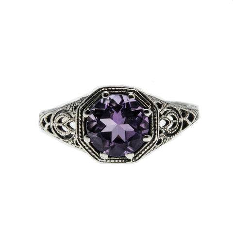 Violet Jewel - Estate Sterling Silver Amethyst Filigree Ring (ER243)