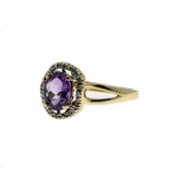 Purple Allure - Estate English 9K Gold Amethyst & Diamond Cluster Ring (ER246)