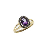 Purple Allure - Estate English 9K Gold Amethyst & Diamond Cluster Ring (ER246)