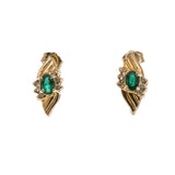 Green With Envy - Vintage Retro 14K Gold Emerald & Diamond Pendant & Earring Set (VP064)