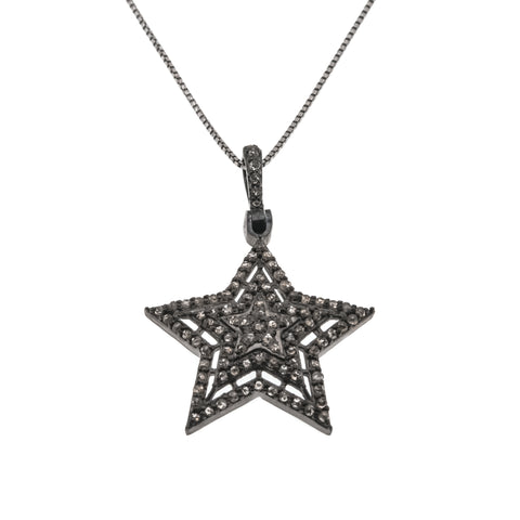Night Sky - Vintage Sterling Silver Rose-Cut Diamond Star Pendant (VP061)