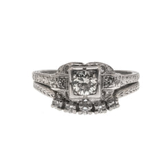 All In White - Art Deco Platinum Diamond Engagement & Wedding Band Set (ADR196)