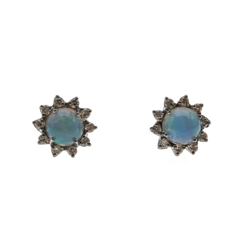 Color Play - Vintage Sterling Silver Opal & Diamond Stud Earrings (EE196)