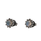 Color Play - Vintage Sterling Silver Opal & Diamond Stud Earrings (EE196)