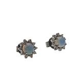 Color Play - Vintage Sterling Silver Opal & Diamond Stud Earrings (EE196)