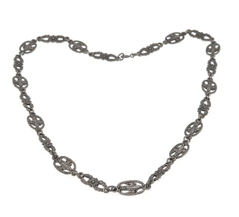 Peruzzi Treasure - Victorian Italian Sterling Silver Ornate Open-work Chain Necklace  (VICN025)