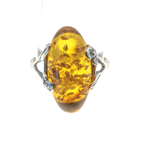 Sweet As Honey - Estate Sterling Silver Natural Baltic Amber Marquise Ring (ER010)
