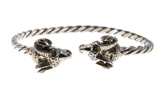 Classical Greek Revival - Vintage Sterling Silver Double Ram's Head Ornate Bracelet (VB110)