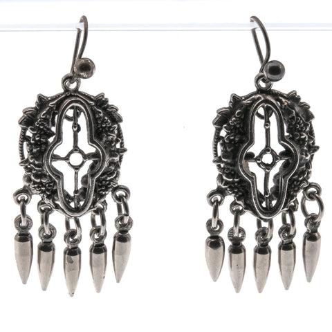 Olé - Victorian Spanish 19th Century Silvered Ornate Dangly Earrings (VICE008)