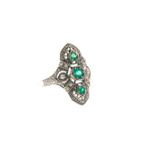 Green With Envy - Estate Sterling Silver Emerald & Seed Pearl Ring (ER063)