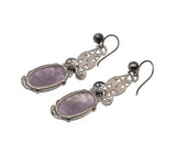 Lavender Dreams - Edwardian Sterling Silver Lavender Jade & Marcasite Earrings (EDE011)