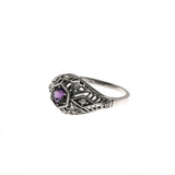 Purple Moon Over The Sea - Estate Sterling Silver Amethyst & Seed Pearl Filigree Ring (ER061)
