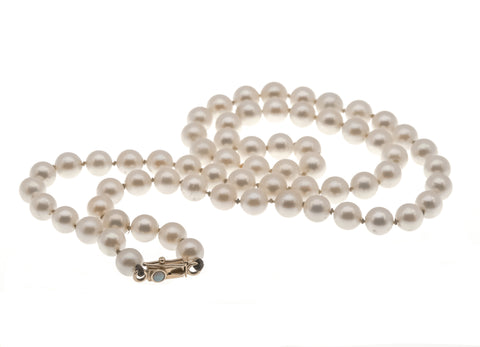 Pearls At The End Of A Rainbow - Art Deco 14K Japanese Akoya Cultured Pearl & Opal Necklace (ADN041)
