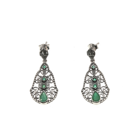 Green With Envy - Estate Sterling Silver Emerald Filigree Earrings (EE141)