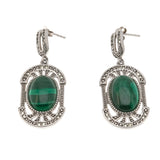 Shades Of Green - Vintage Sterling Silver Malachite & Prasiolite Earrings