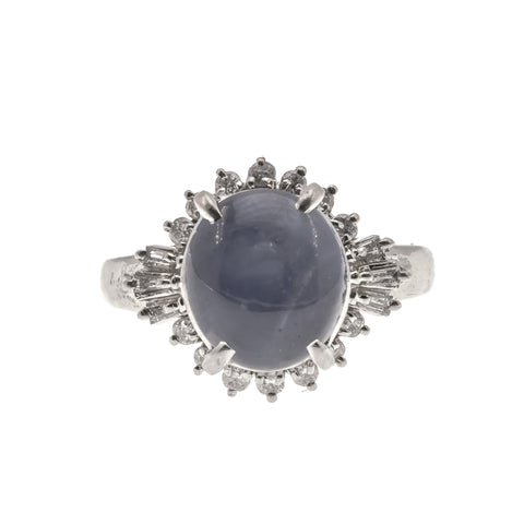 Mystical Star - Vintage Platinum Natural Star Sapphire & Diamond Ring (VR389)
