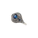 Sea Of Sapphire & Diamond - Vintage Platinum Sapphire & Diamond Ring  (VR375)