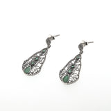Green With Envy - Estate Sterling Silver Emerald Filigree Earrings (EE141)
