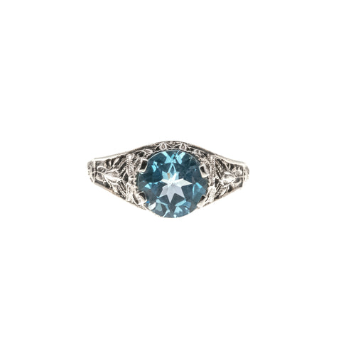 Daydream - Estate Sterling Silver Natural Blue Topaz Filigree Ring (ER120)