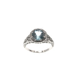 Blue Sky - Estate Sterling Silver Blue Topaz Filigree Ring (ER105)