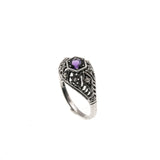Purple Moon Over The Sea - Estate Sterling Silver Amethyst & Seed Pearl Filigree Ring (ER061)