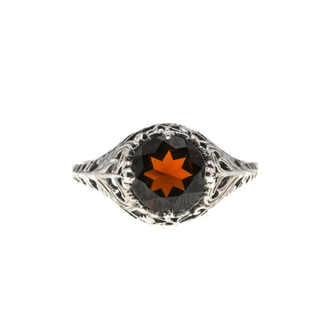 Red Red Wine - Estate Sterling Silver Natural Garnet Filigree Ring  (ER109)