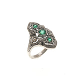 Green With Envy - Estate Sterling Silver Emerald & Seed Pearl Ring (ER063)
