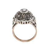 English Rose - Victorian 9K Rose Gold, Silver Rose & Table Cut Diamond Cluster Ring (VICR102)