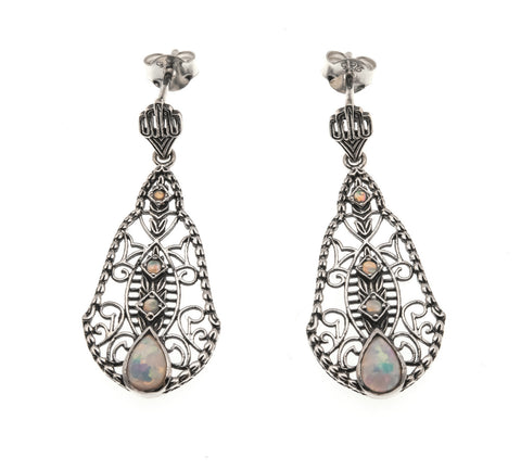 Colour Your World -  Estate Sterling Silver Opal Filigree Earrings (EE046)