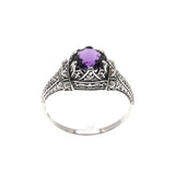 Violets By The Sea - Estate Sterling Silver Amethyst & Seed Pearl Ring (ER160)