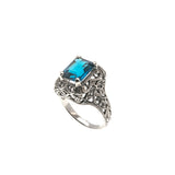 Sea Of Filigree - Estate Sterling Silver London Blue Topaz Ring (ER119)