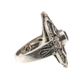 Art Deco Geometry- Vintage Sterling Silver Amethyst, Onyx & Marcasite Ring
