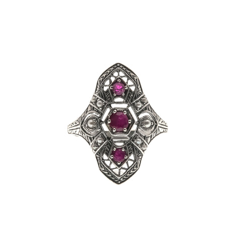 Oysters & Wine - Estate Sterling Silver Ruby & Seed Pearl Ring (ER062)
