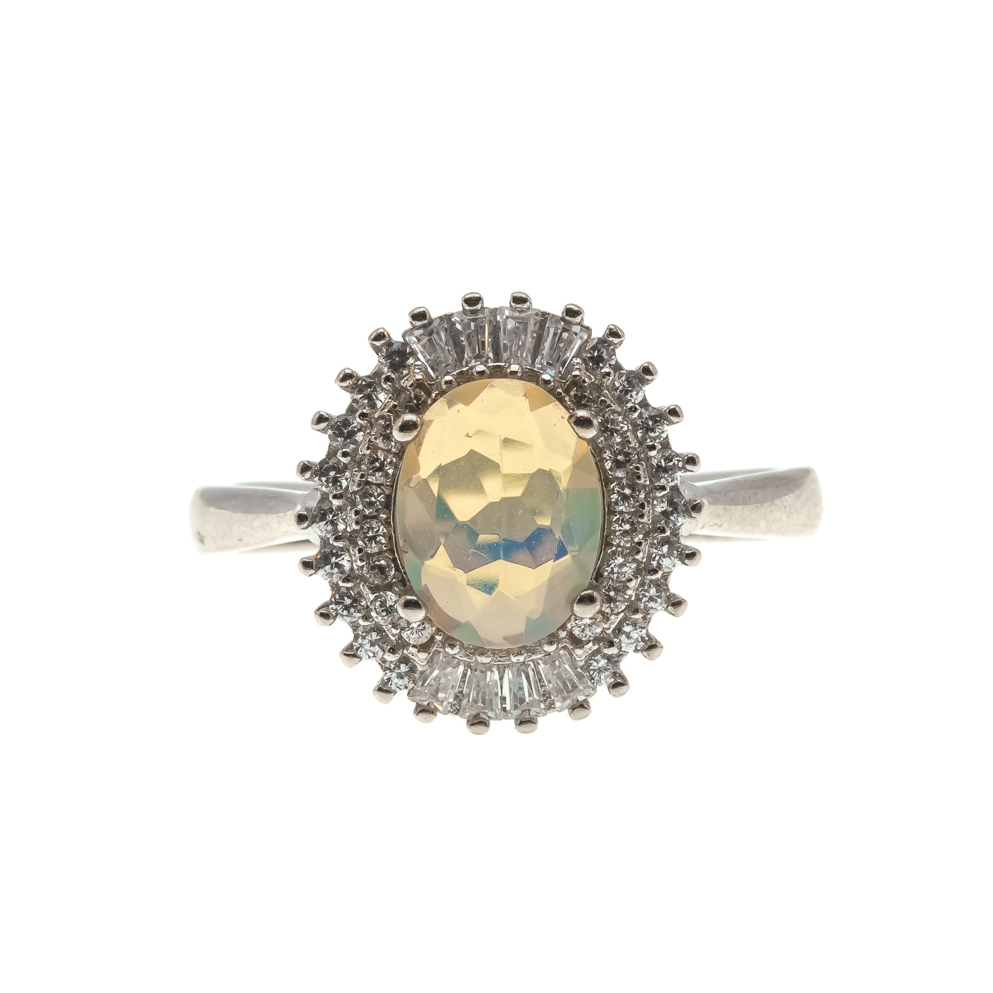 Sahara Sunset - Estate Sterling Silver Fire Opal & CZ Cluster Ring